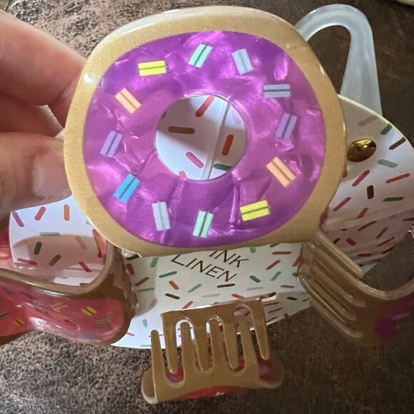Pink Linen Sprinkled Donut Hair Clips 4 Pack - Picture 6 of 6